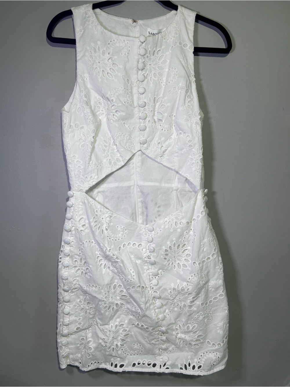 SABO Marielotte White Eyelet Cutout Mini Dress Size L NWT